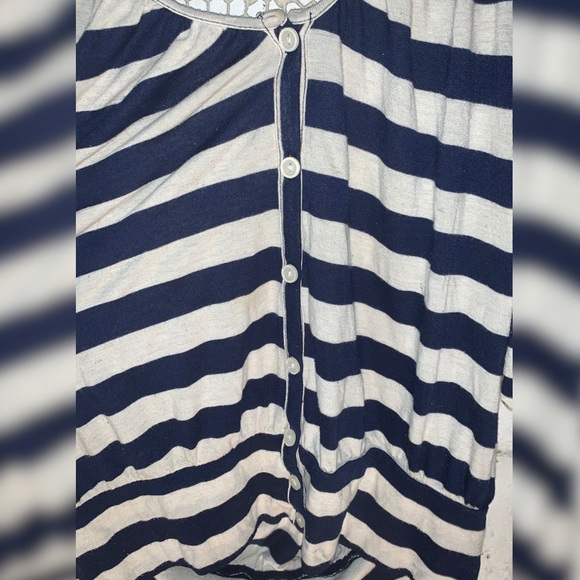 Navy and Cream Striped Shirt with Lace Back! - Picture 2 of 4